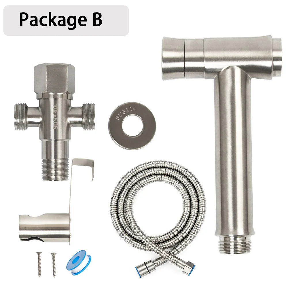 One Key Press Double Function Bathroom Toilet Bidet Faucet Kit Stainless Steel Brushed Bidet Sprayer Set Mount On Tank Or Wall