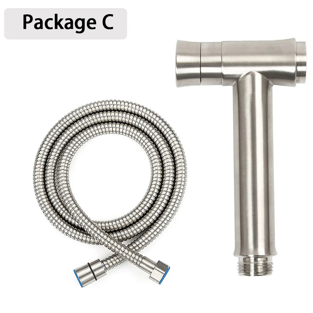One Key Press Double Function Bathroom Toilet Bidet Faucet Kit Stainless Steel Brushed Bidet Sprayer Set Mount On Tank Or Wall