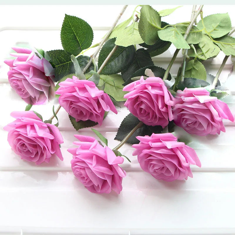 7 Pcs Real Touch Rose Branch Stem Latex Rose Hand Feel Felt Simulation Decorative Artificial Silicone Rose Flowers Home Wedding