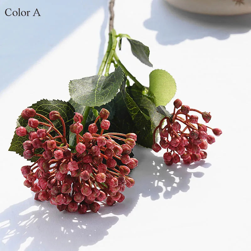 Hydrangea Fruit berries with leaves plastic Artificial Flowers home garden decor fleur artificielle 2Heads/branch fake plant