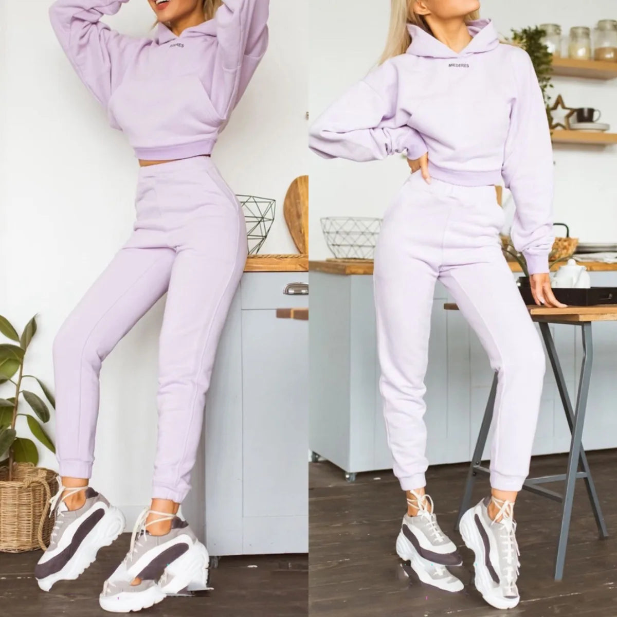 New Tracksuit Women Elegant Solid Suits Fleece Warm Hoodies 2 Piece Set Autumn Winter Fashion Oversized Sweatshirts Tracksuit