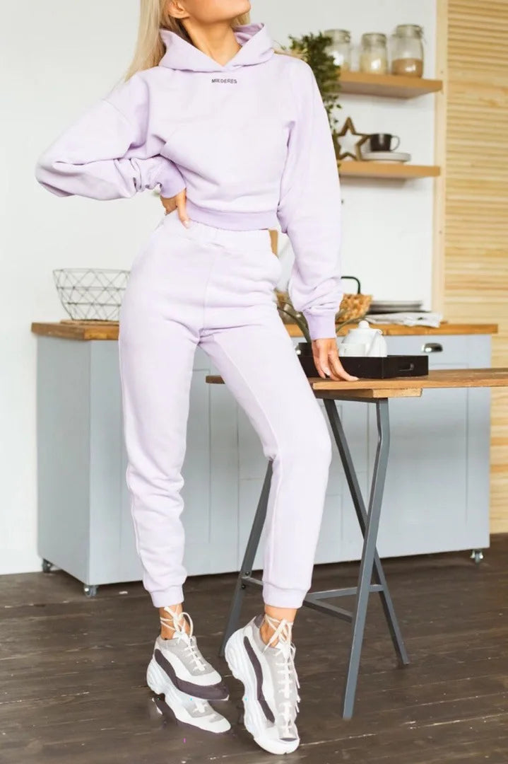 New Tracksuit Women Elegant Solid Suits Fleece Warm Hoodies 2 Piece Set Autumn Winter Fashion Oversized Sweatshirts Tracksuit