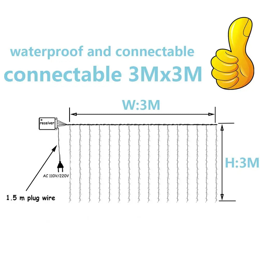 3x1/3x3/2x2m LED Icicle String Lights Christmas Fairy Lights Garland Outdoor Home For Wedding/Party/Curtain/Garden Decoration