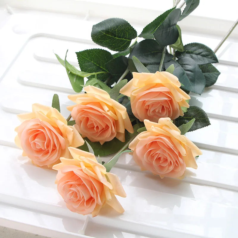 7 Pcs Real Touch Rose Branch Stem Latex Rose Hand Feel Felt Simulation Decorative Artificial Silicone Rose Flowers Home Wedding