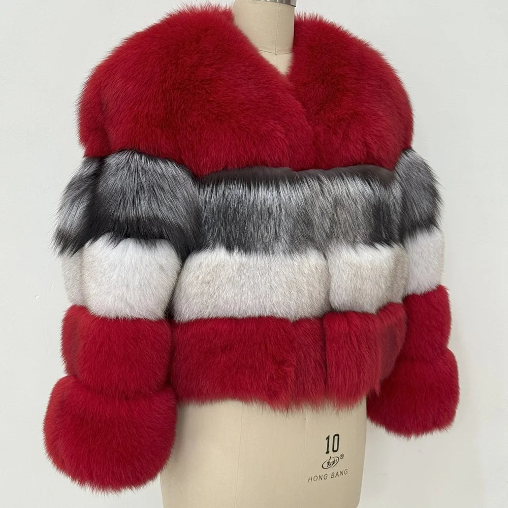 Custom Fashion Winter Thick Warm Color Matching Real Fox Fur Coat Fur Jacket
