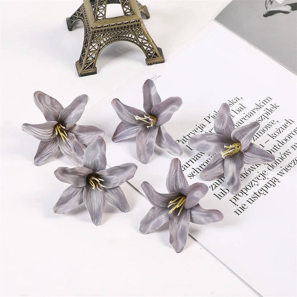 10/20PCS Lily Artificial Flowers Head For Valentine's Day Bouquet Wedding Decoration Garland Decorative Floristry Fake Flower