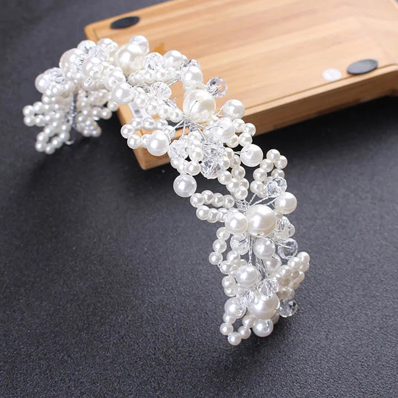 Wedding Headband For Bride White Crystal Hairband Pearl Handmade Headbands Headpiece Head Jewelry Women Prom Hair Accessories SL