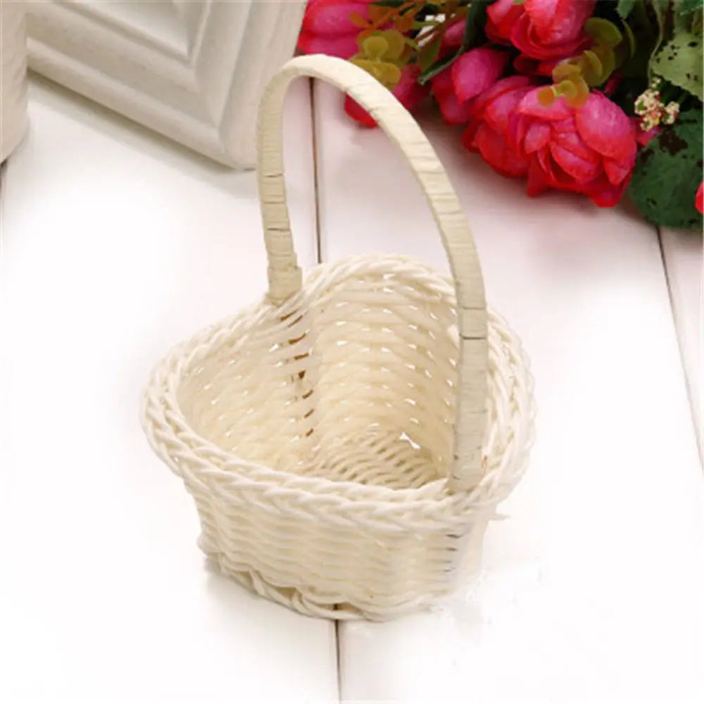 White Flower Basket Weaving Wedding Baskets For Flowers Bride/Kids Hand Held Wedding Basket Cosmetics Organizer Basket