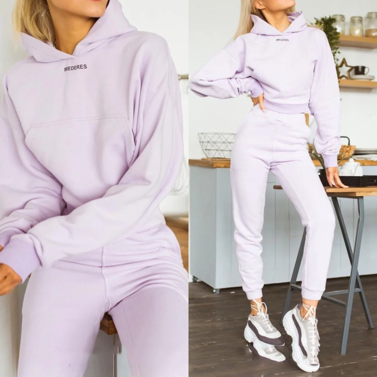 New Tracksuit Women Elegant Solid Suits Fleece Warm Hoodies 2 Piece Set Autumn Winter Fashion Oversized Sweatshirts Tracksuit