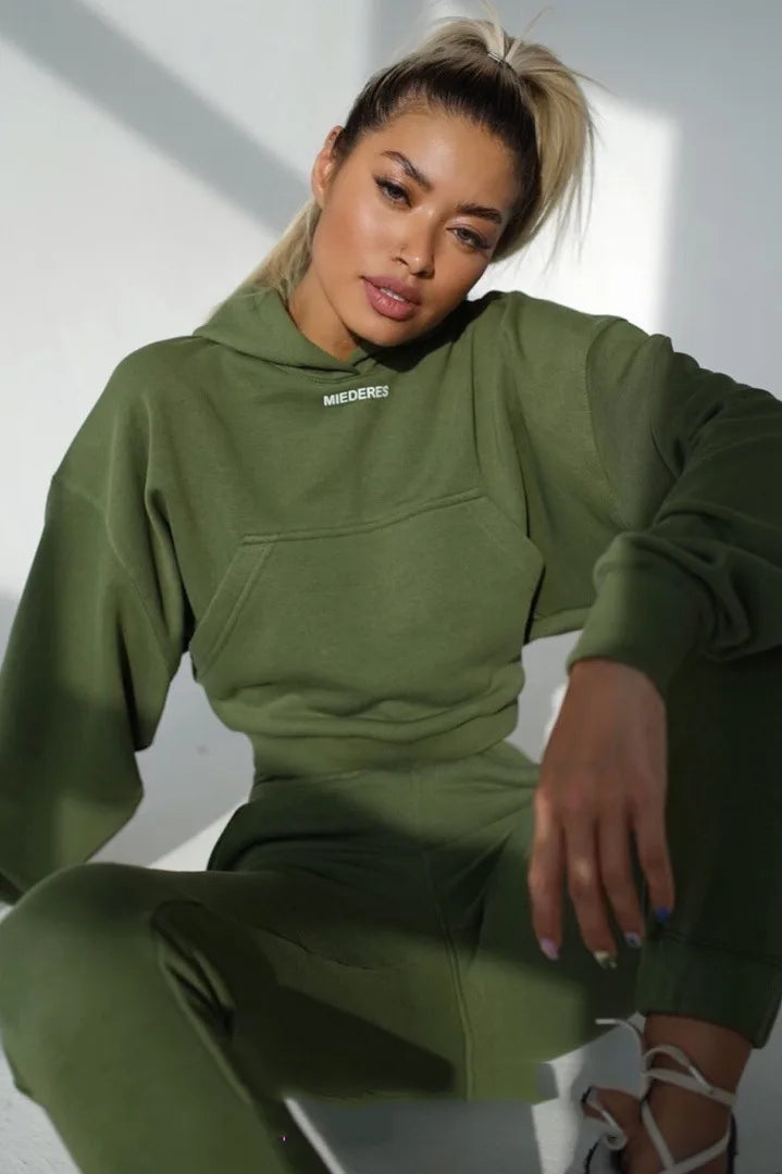 New Tracksuit Women Elegant Solid Suits Fleece Warm Hoodies 2 Piece Set Autumn Winter Fashion Oversized Sweatshirts Tracksuit