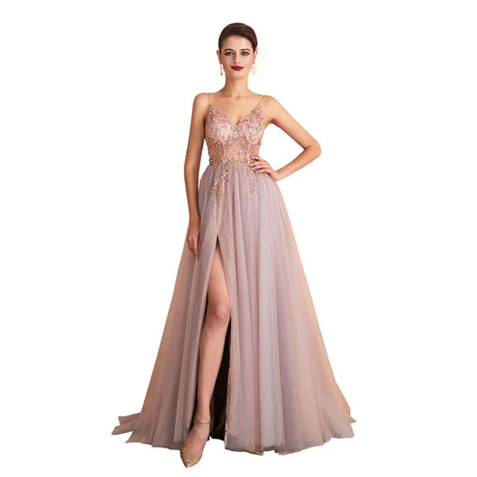 2023 Fashion Long Dresses Women Party Gowns Slit Dress Show Vestidos De Fiesta Largos Elegantes Africa  Mesh Prom Dresses