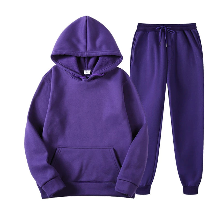 New Tracksuit Women Elegant Solid Suits Fleece Warm Hoodies 2 Piece Set Autumn Winter Fashion Oversized Sweatshirts Tracksuit
