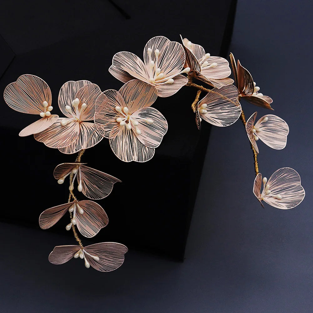 Bridal Headwear Wedding Hair Accessories Flower Headband Wedding Hair Jewelry Prom Hair Vine Gold/Silver Color Flower Tiara ML