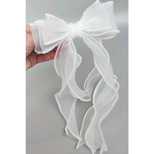 Bridal Hair Accessory: Handcrafted Beaded White Bow Wedding Hair Decor – Ideal for Bridal Updos & Veil Styling Bride To Be Gift