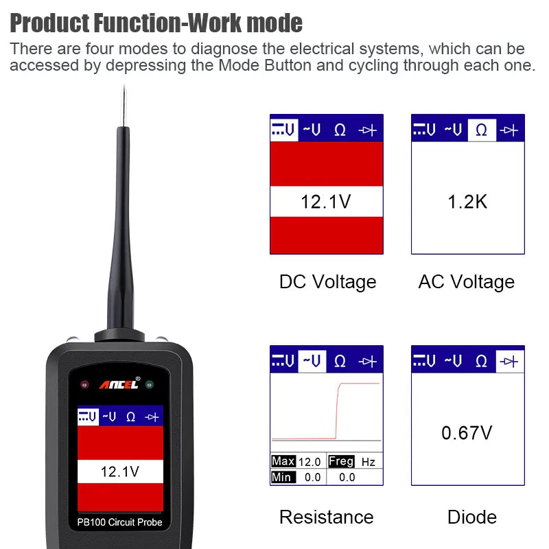 Ancel PB100 Automotive Circuit Tester Power Circuit Probe Kit Electrical System Diagnostic Tool 12V 24V Voltage Power Scanner
