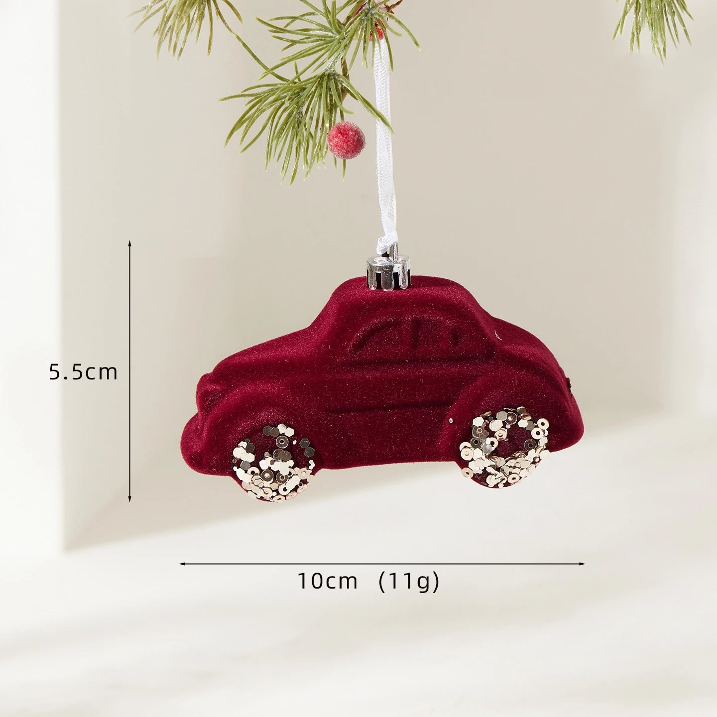 2026 Merry Christmas Ornaments Red Flocked Burgundy Christmas Tree Hanging Decorations Pendants Holiday Party Decor