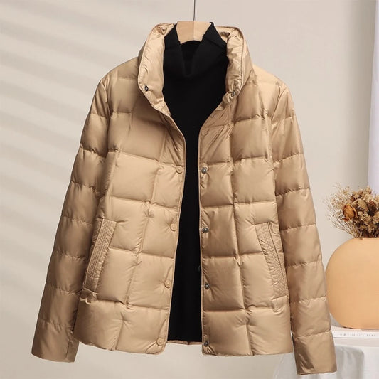 2025 New Autumn Winter Women Down Jacket Stand Collar Short Lightweight White Duck Down Warm Fashion Loose Casual Female Coat