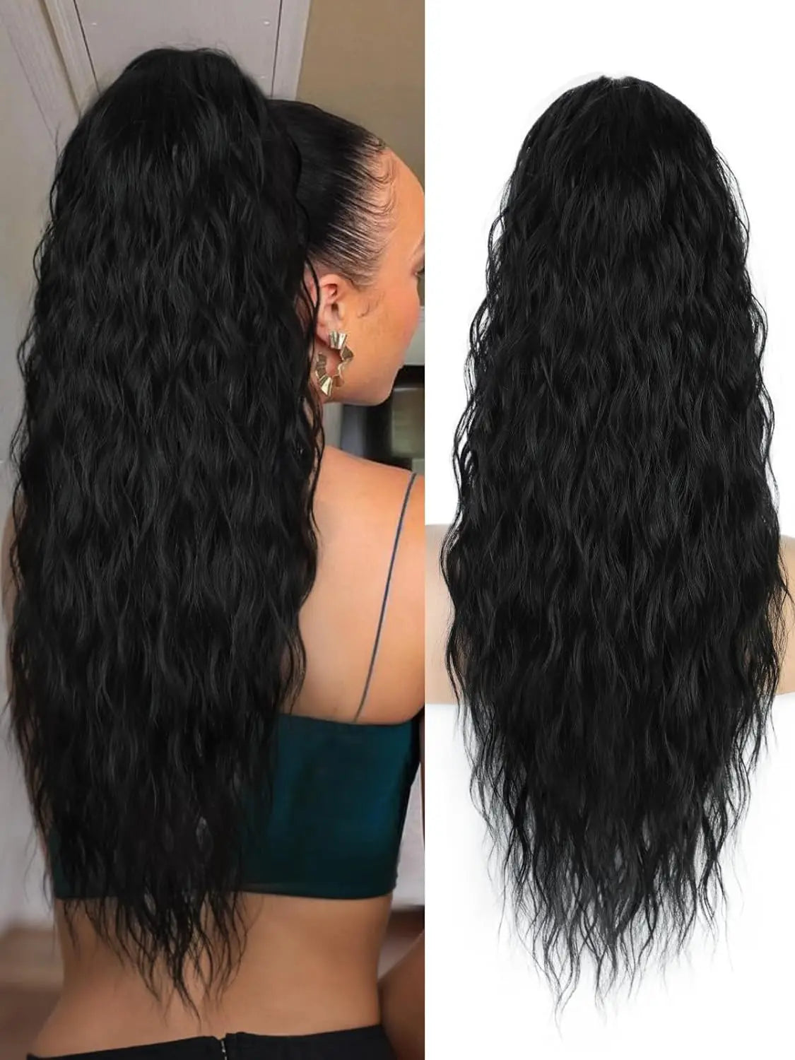 26inch Synthetic Long Curly Wavy Ponytail Extension Drawstring Ponytail Hair Extensions for Women Hairpiece for Daily Use Party