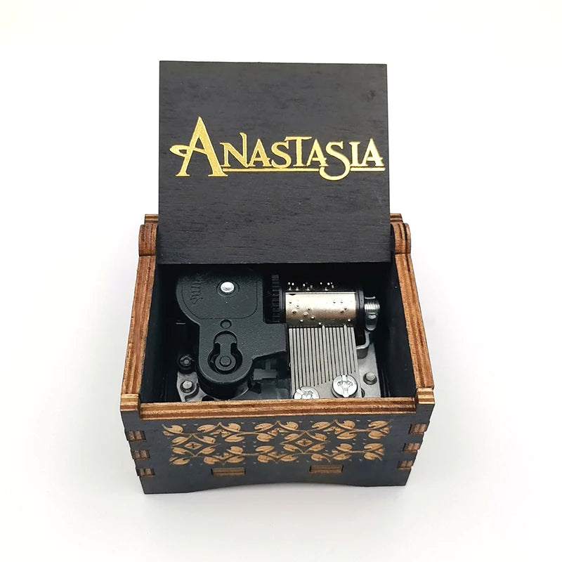 Once Upon a December Music Box, Black Wooden Anastasia Gold Stamping Vintage Gift Ideal for Christmas Birthday Valentine's Day