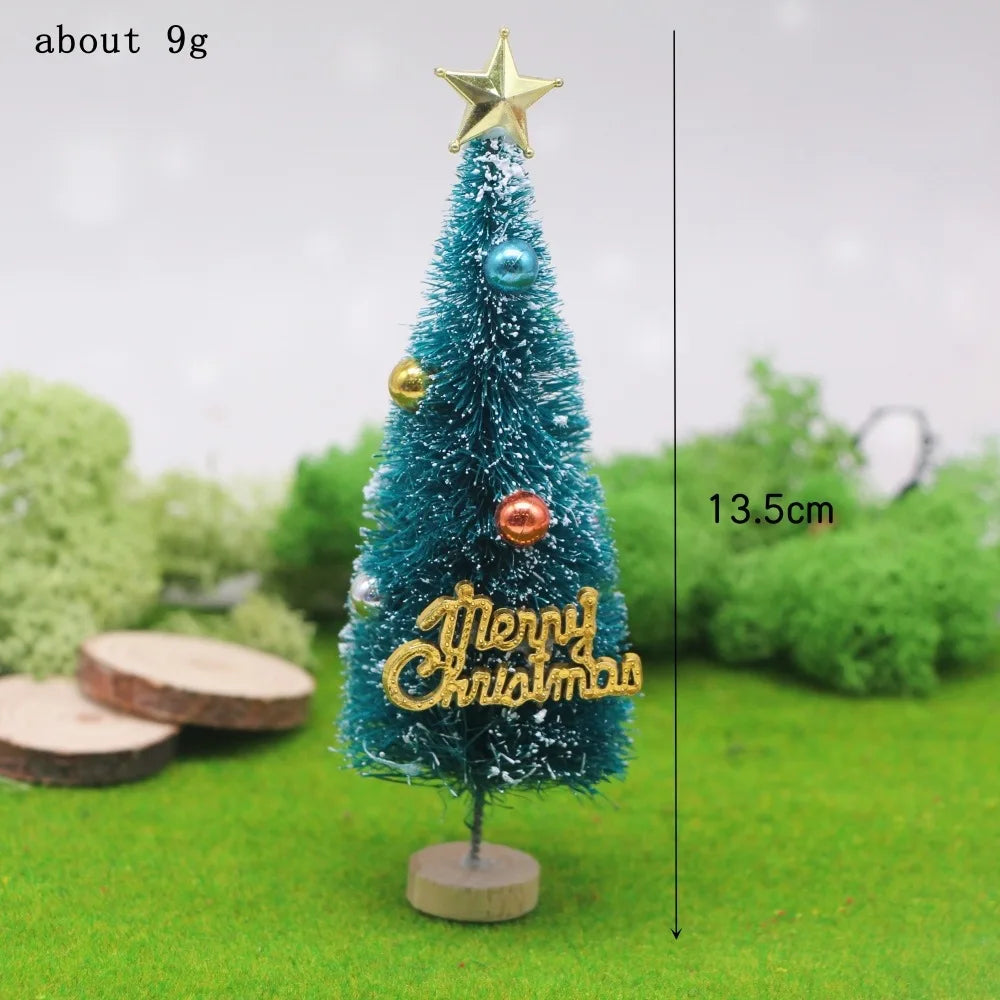 1Pcs "Merry Chrismas" Sisal  Simulation Christmas Tree Miniature Scene  Snowflakes Little Pine Needle Tree Dollhouse Decor