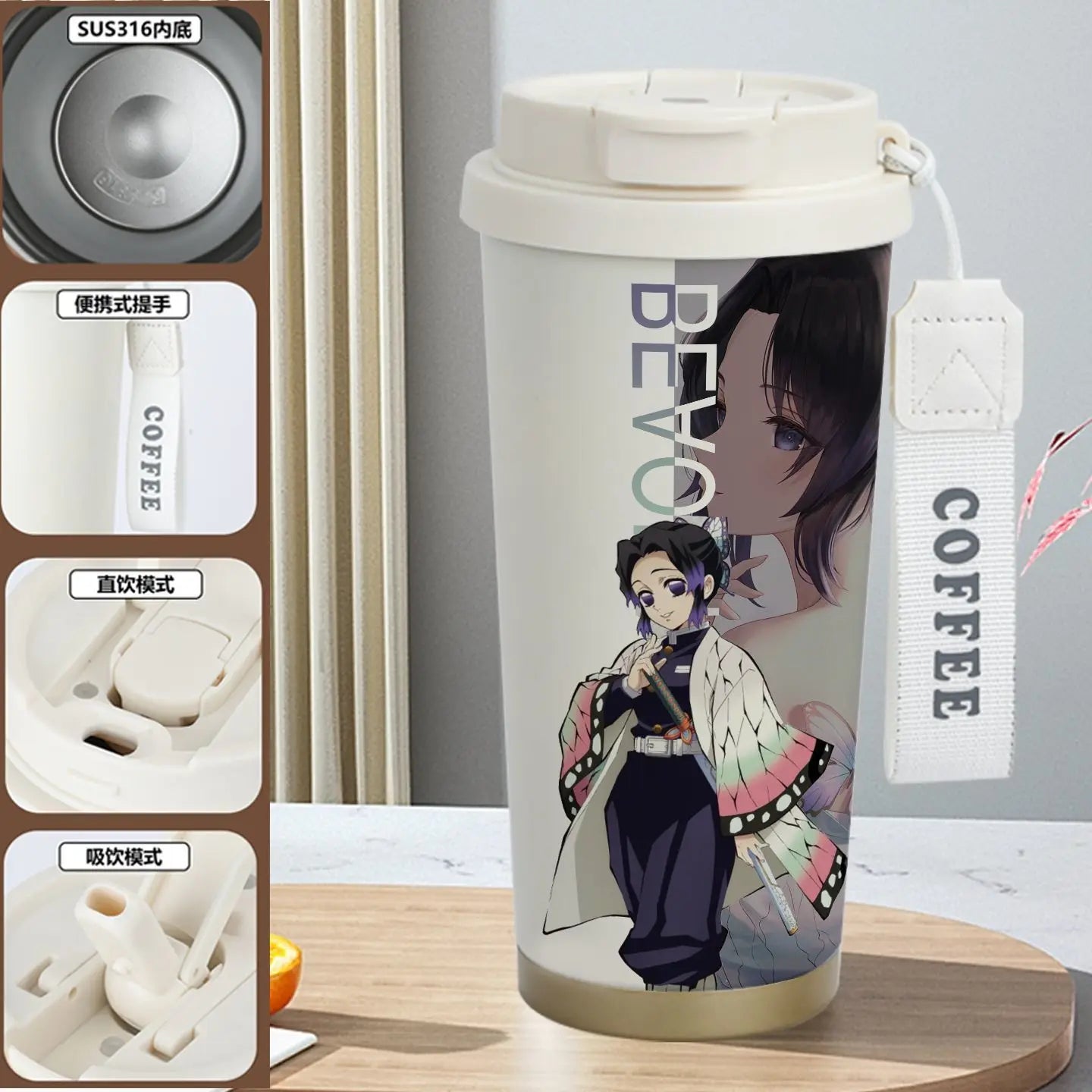 Demon Slayer Kamado Tanjirou Nezuko Agatsuma Zenitsu Anime Pattern Stainless Steel Thermos Mug Idea Leakproof Straw Cup Gift