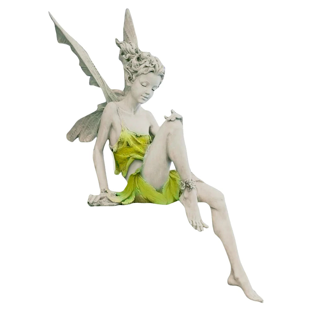 Flower Fairy Sculpture Garden Landscaping Yard Art Ornament Resin Turek Sitting Statue Outdoor Angel Figurines Craft Decoration
