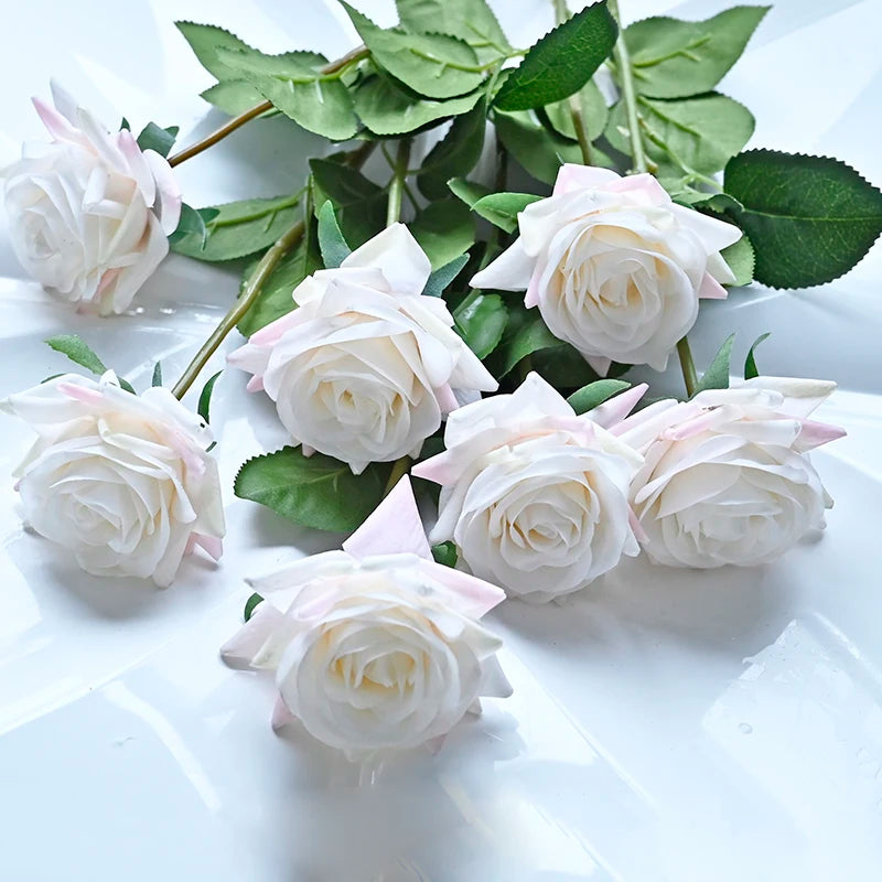 7 Pcs Real Touch Rose Branch Stem Latex Rose Hand Feel Felt Simulation Decorative Artificial Silicone Rose Flowers Home Wedding