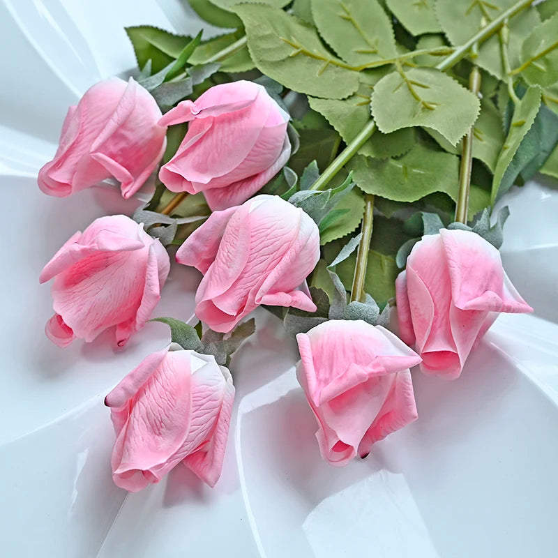 7 Pcs Real Touch Rose Branch Stem Latex Rose Hand Feel Felt Simulation Decorative Artificial Silicone Rose Flowers Home Wedding