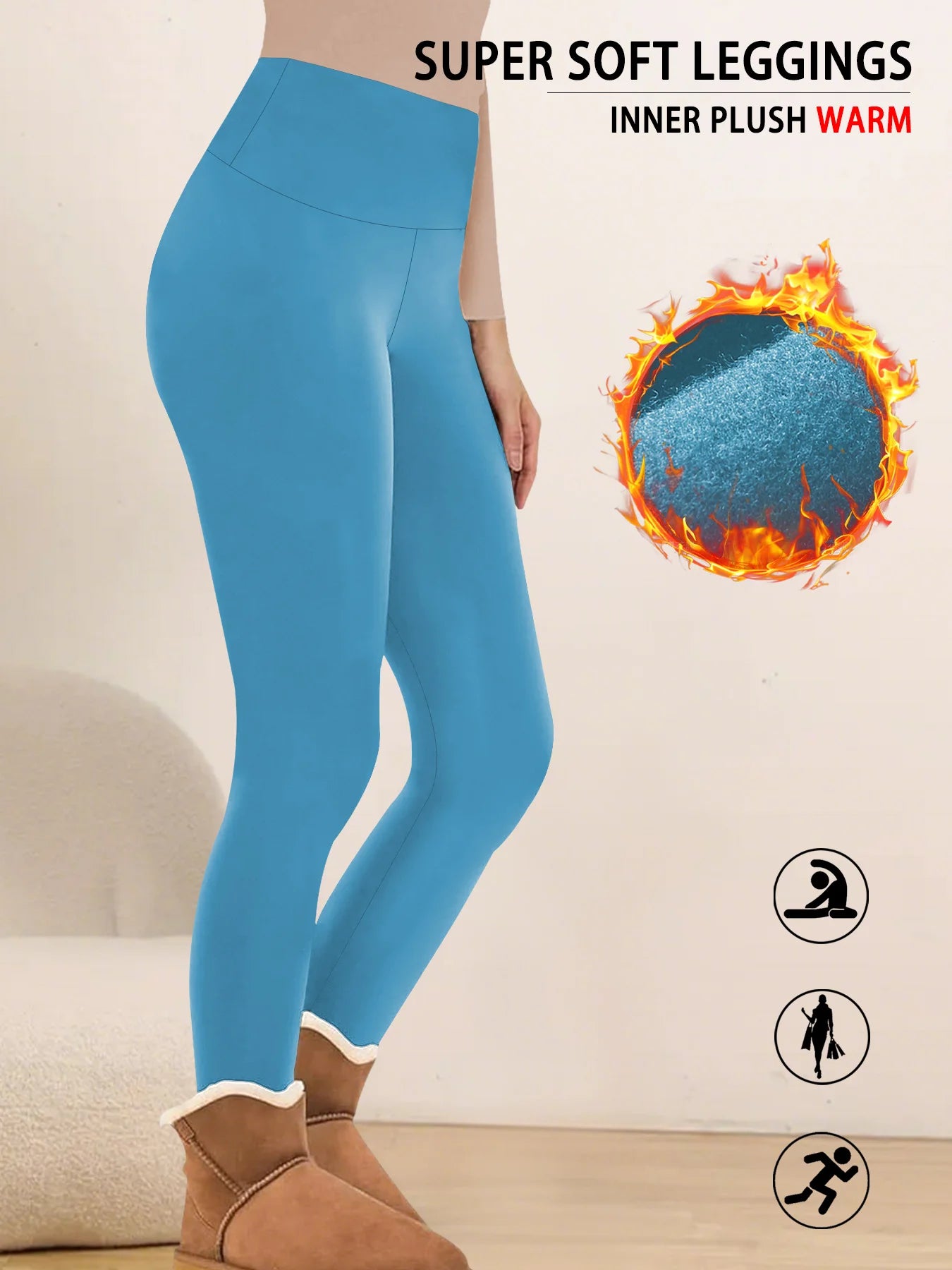 Womens Thermal Fleece Lined High Waisted Leggings. Workout Winter Warm Thick Tights Soft Yoga Pants