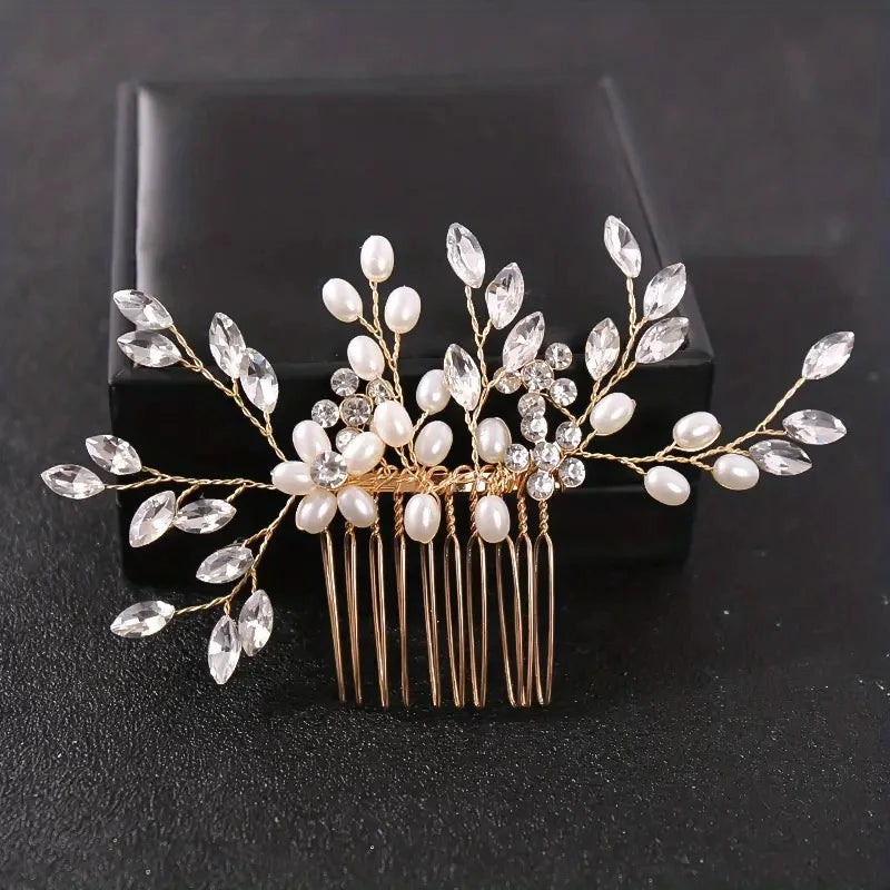Bridal Hair Comb Wedding Headpiece Golden And Silvery Hair Comb Faux Pearl Hair Comb Rhinestone Crystal Hair Comb Wedding Hair A