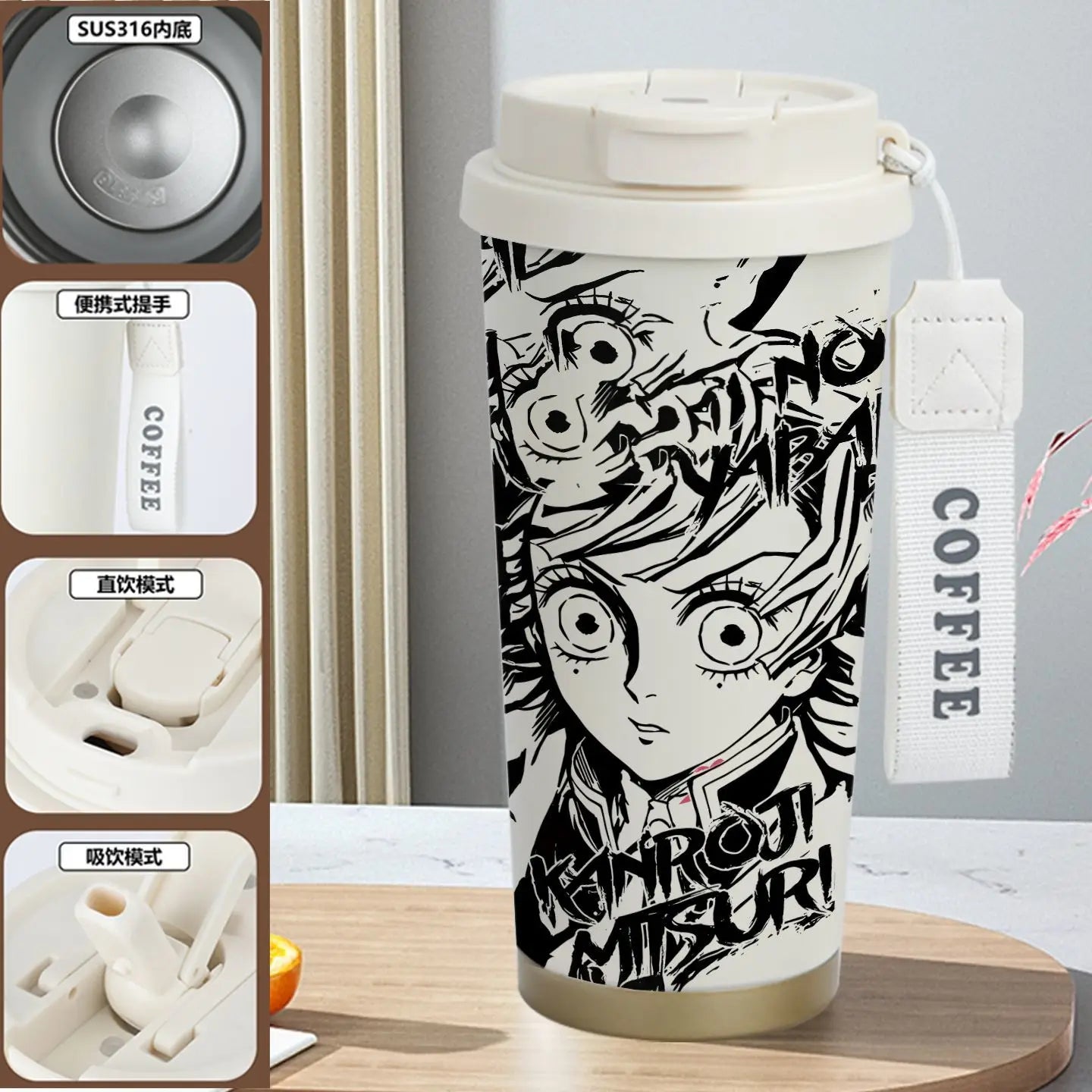 Demon Slayer Kamado Tanjirou Nezuko Agatsuma Zenitsu Anime Pattern Stainless Steel Thermos Mug Idea Leakproof Straw Cup Gift