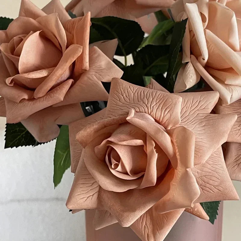 5Pcs/lot High-end Autumn Artificial Rose Real Touch Flowers Wedding Decor Bridal Bouquet Party Floral Moisturizing Rose Flowers