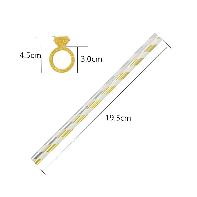10Pcs Paper Diamond Ring Straws For Valentine's Day Single Proposal Wedding Bride Tribal Bridal Shower Hen Party Decoration