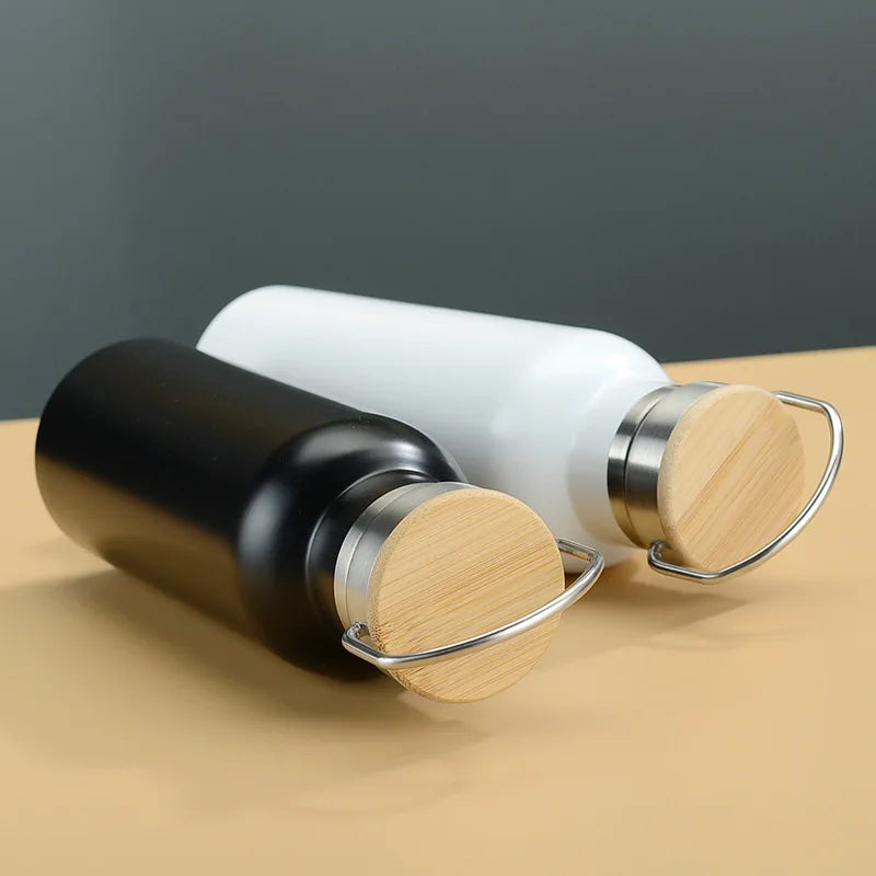 Stainless Steel Thermos Double Wall Vacuum Insulated Travel Water Bottles Flask Cup with Bamboo Lid Biking Camping Hiking Kettle