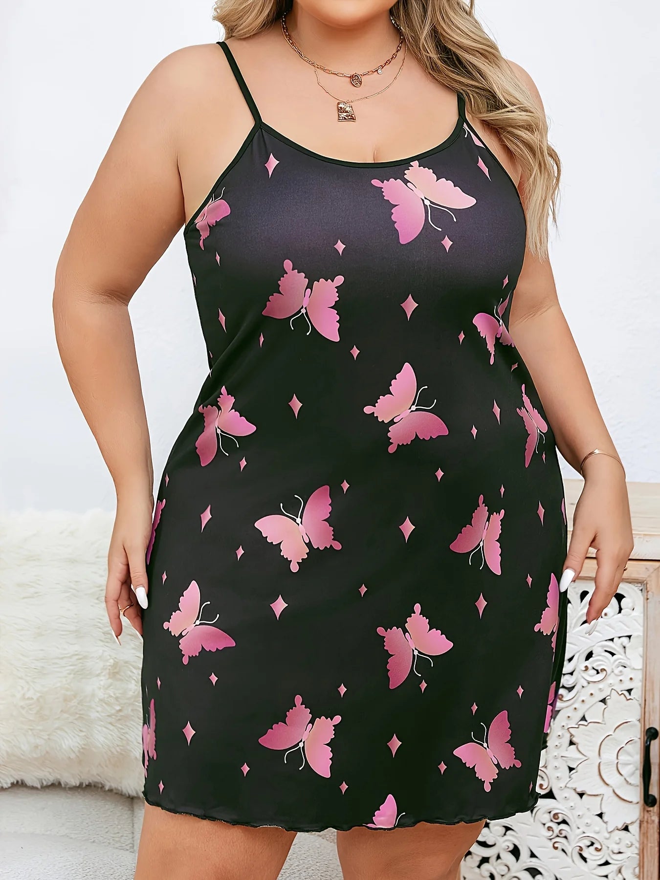 Summer Ladies New Europe and the United States hot fat sister large size loose full print butterfly print sexy milk sash nightdr