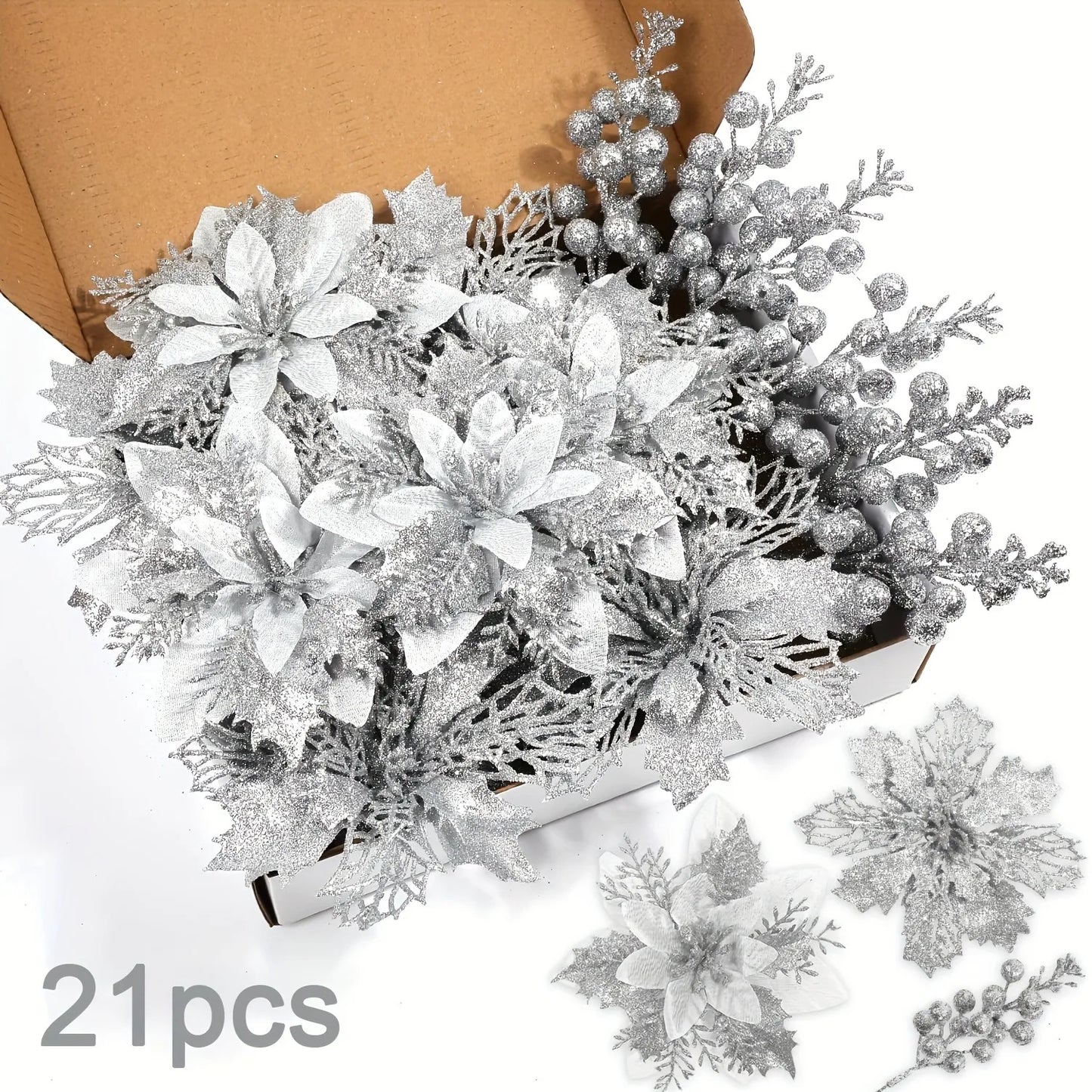 21Pcs Artificial Flowers Berry Bouquet Christmas Decoration Vase for Home Room Decor Fake Flowers Garland Ornament Accessories