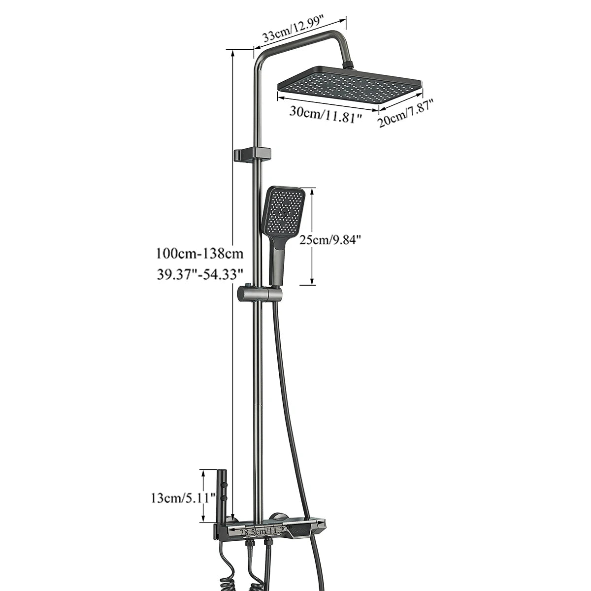Gun Gray LCD Digital Shower Set  Bathroom Hot Cold Control Multi-angle Adjust Flushing  Shower System Wall Mounted