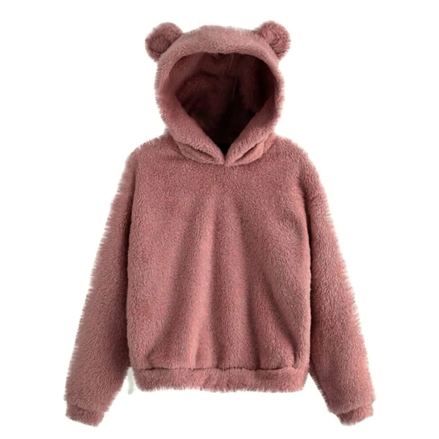 Autumn Women's Hoodies Long Sleeve Bear Ear Hood Sweatshirt Cute Plush Warm Casual Hoodie Tops Fleece Hooded Pullovers