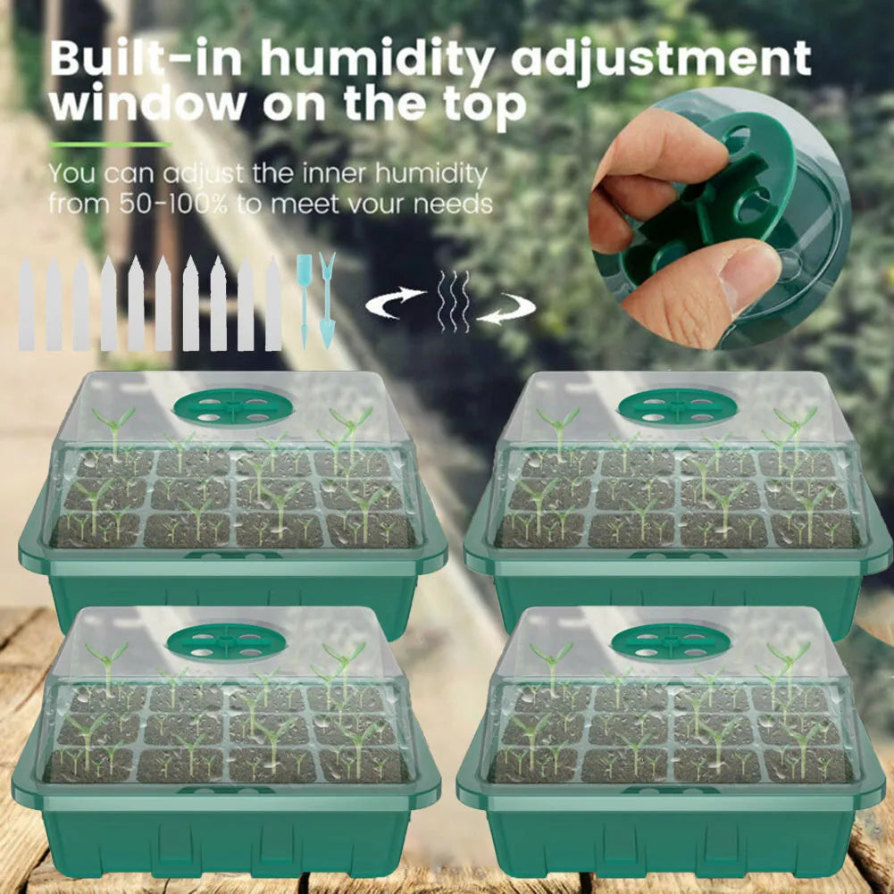 4x Mini Greenhouse 12grids Gardening Pots Starter Tray Plant Label With Ventilation Hole Flower Growing Cultivation Planting Box