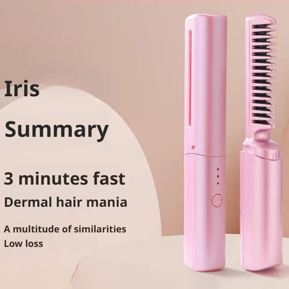 Wireless Hair Straightening Curling Brush Negative Ion Rechargeable Fast Heating Hair Friendly USB Charge Home Travel Tools