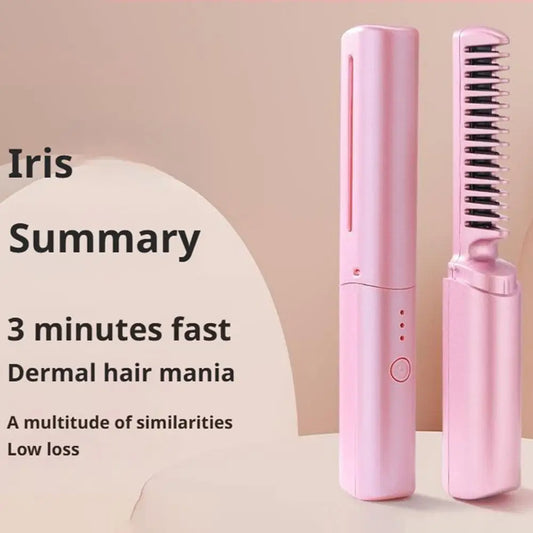 Wireless Hair Straightening Curling Brush Negative Ion Rechargeable Fast Heating Hair Friendly USB Charge Home Travel Tools
