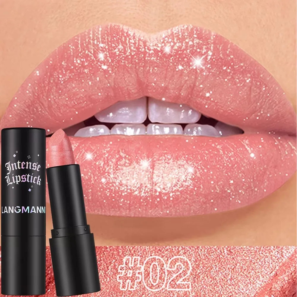 Chocolate Brown Luxurious Metallic Glitter Lipstick Long-Lasting Waterproof Non-Fade Shimmery Pearl Sparkling Lip Gloss Makeup