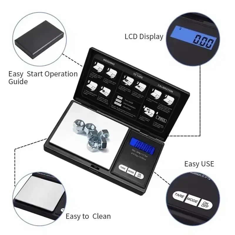 0.01g Jewelry Mini Stainless Steel Electronic Scale Digital Pocket Scale Gold Gram Balance Weight Scale Portable Pocket Scale