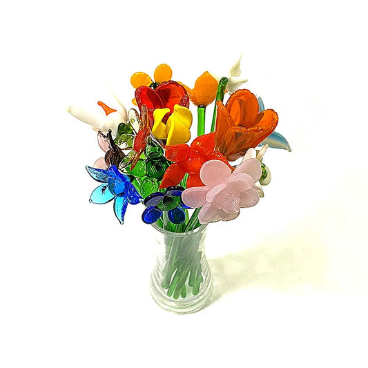 Handmade Colorful Murano Glass Flower Ornament Home Desktop Vase Bonsa Crafts Decor Supplies Wedding Valentine's Day Party Gift