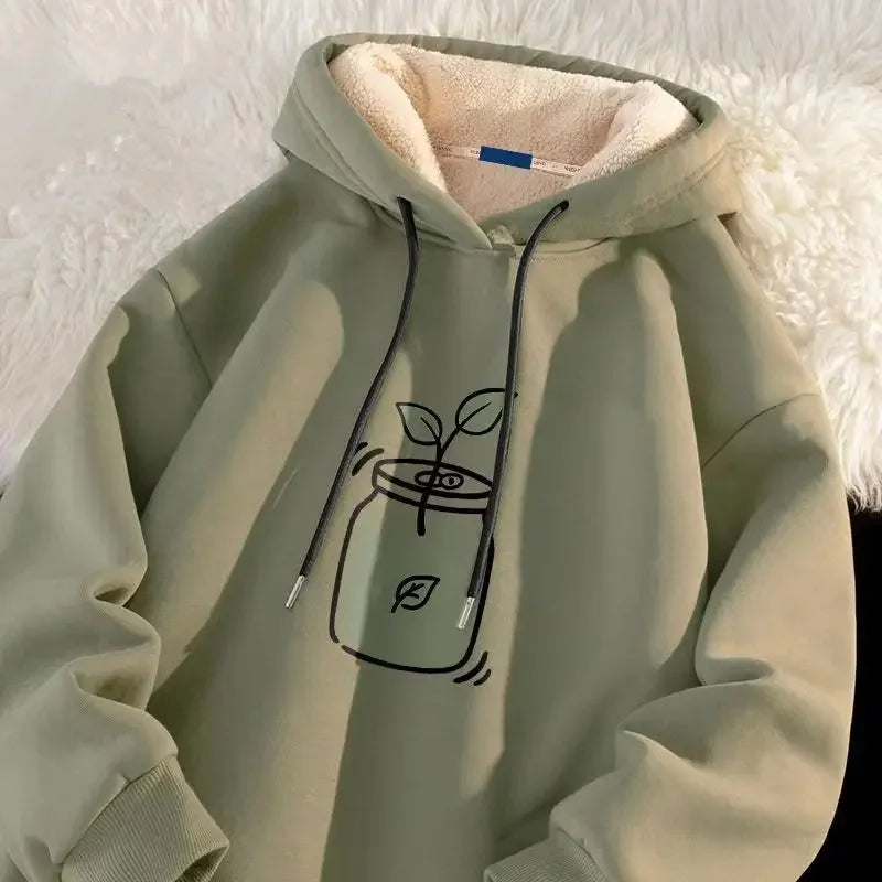 Lamb Velvet Hoodie Men's Loose Fit Casual Sportswear Autumn Winter Men's Jacket 1/2 Brand None Origin China