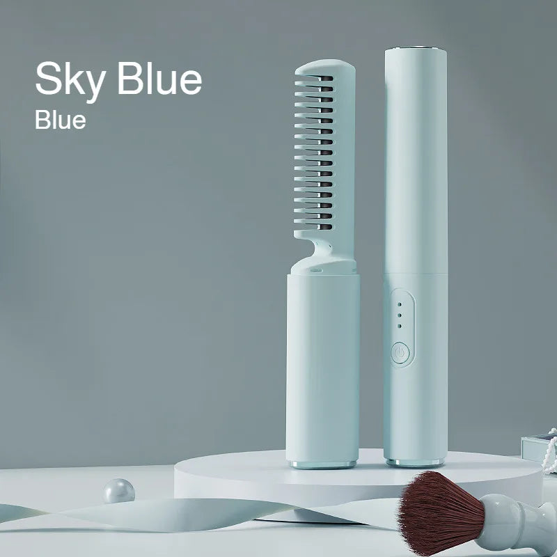 USB Wireless Hair Straightener with Curling and Straightening 2-in-1 Travel Portable Rechargeable Curling Iron  for Less Frizz,