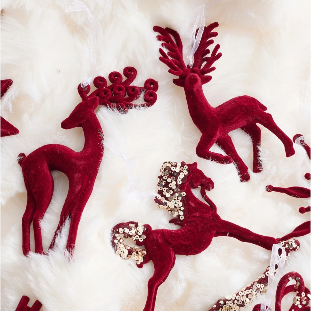 2026 Merry Christmas Ornaments Red Flocked Burgundy Christmas Tree Hanging Decorations Pendants Holiday Party Decor