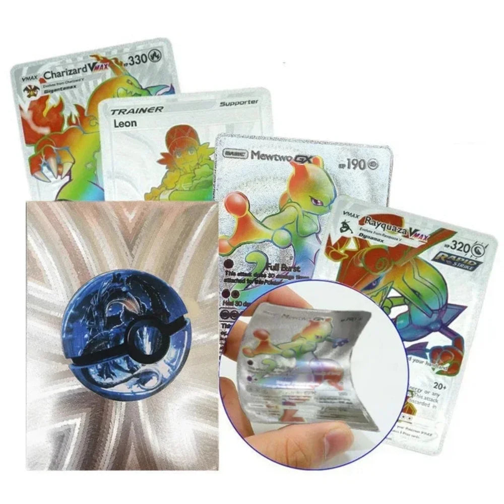 27-55Pcs Pokemon 3D Cards Colorful Shining English Spanish Vmax Gx Charizard Pikachu Trading Collection Battle Card Toys Gifts