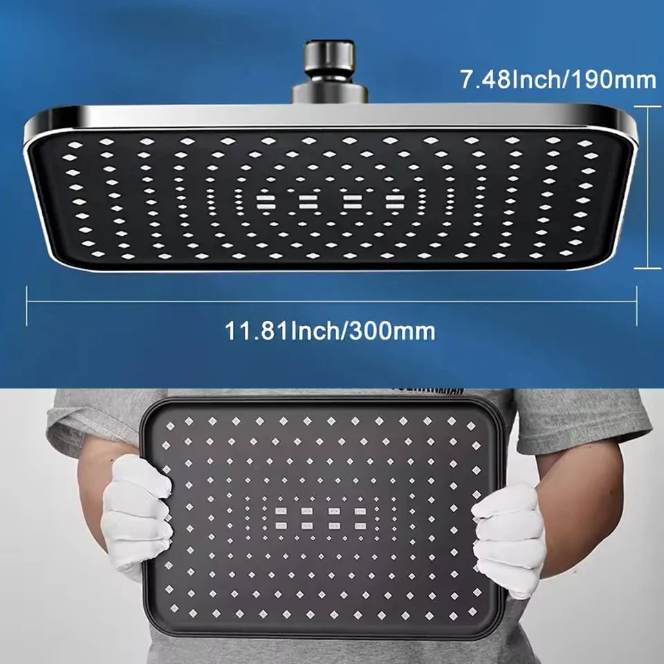 Booster Rain Shower Head 360° Rotation Water Saving New 30cm Large Size High Pressure Overhead Rain Shower Head Large Flow