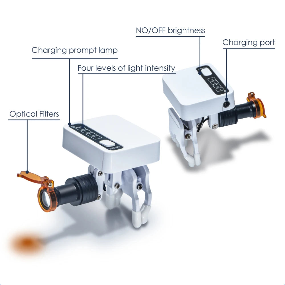 XND Wireless Clip On Headlights Medical 5W LED Oral Surgery Lights with 2 Magnetic attraction Batteries for Glasses Use